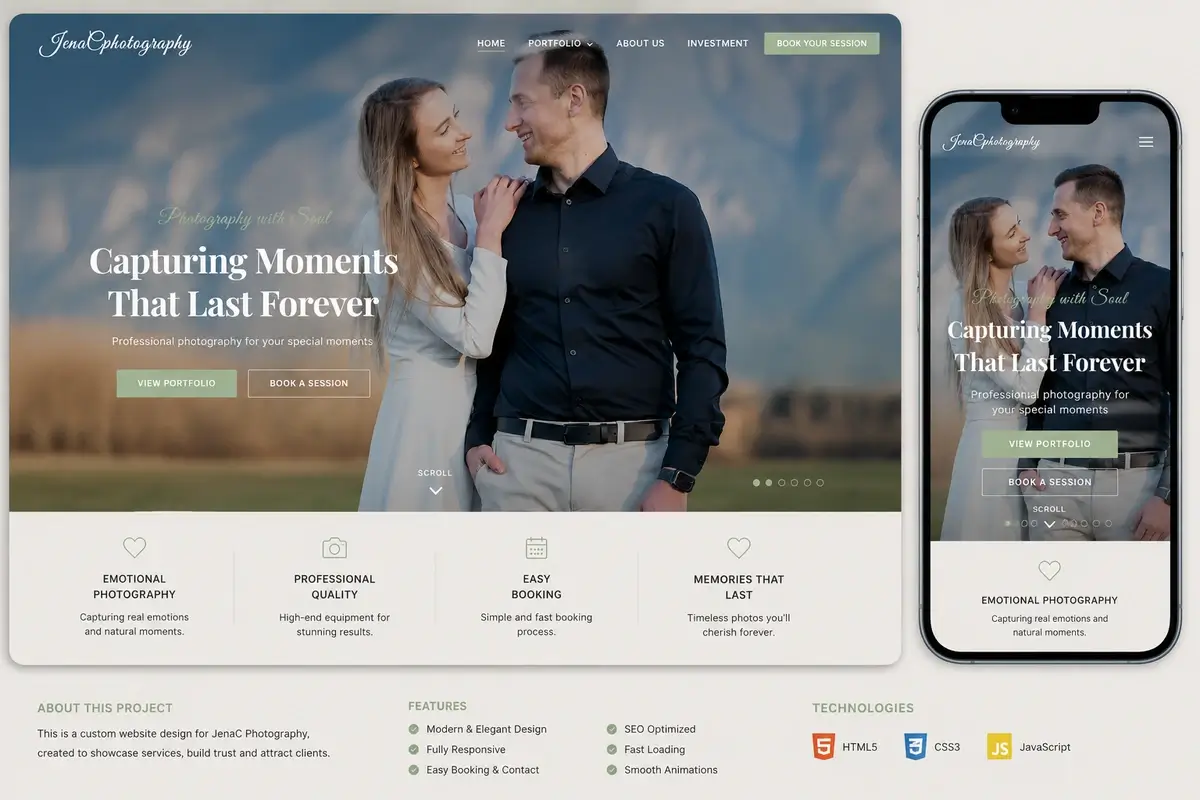 JenaC Photography website preview